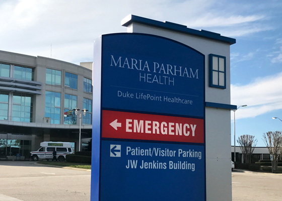 Example of exterior signage monument at a hospital